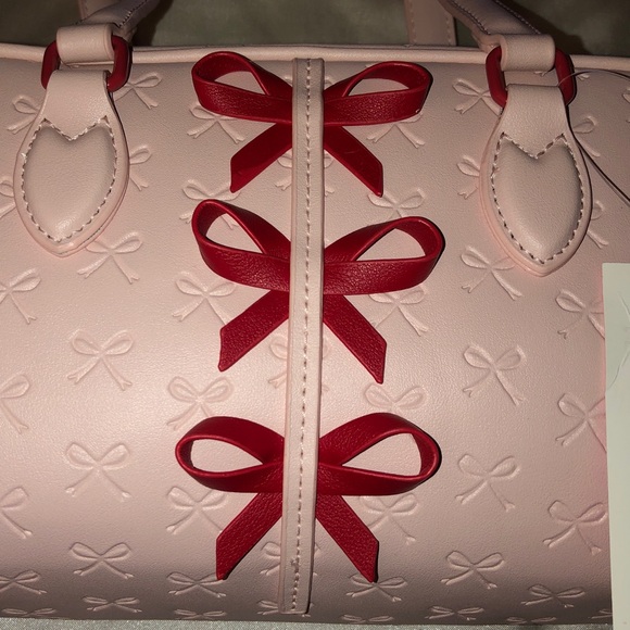 Betsey Johnson Pink Multi E/W Shoulder Bag With Embossed Bows & Red Bows NWT - Picture 5 of 16